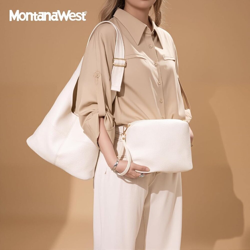 Women Beige Imported Vegan Leather Ultra Soft Foldable Shoulder Slouchy Bag - Picture 2 of 7